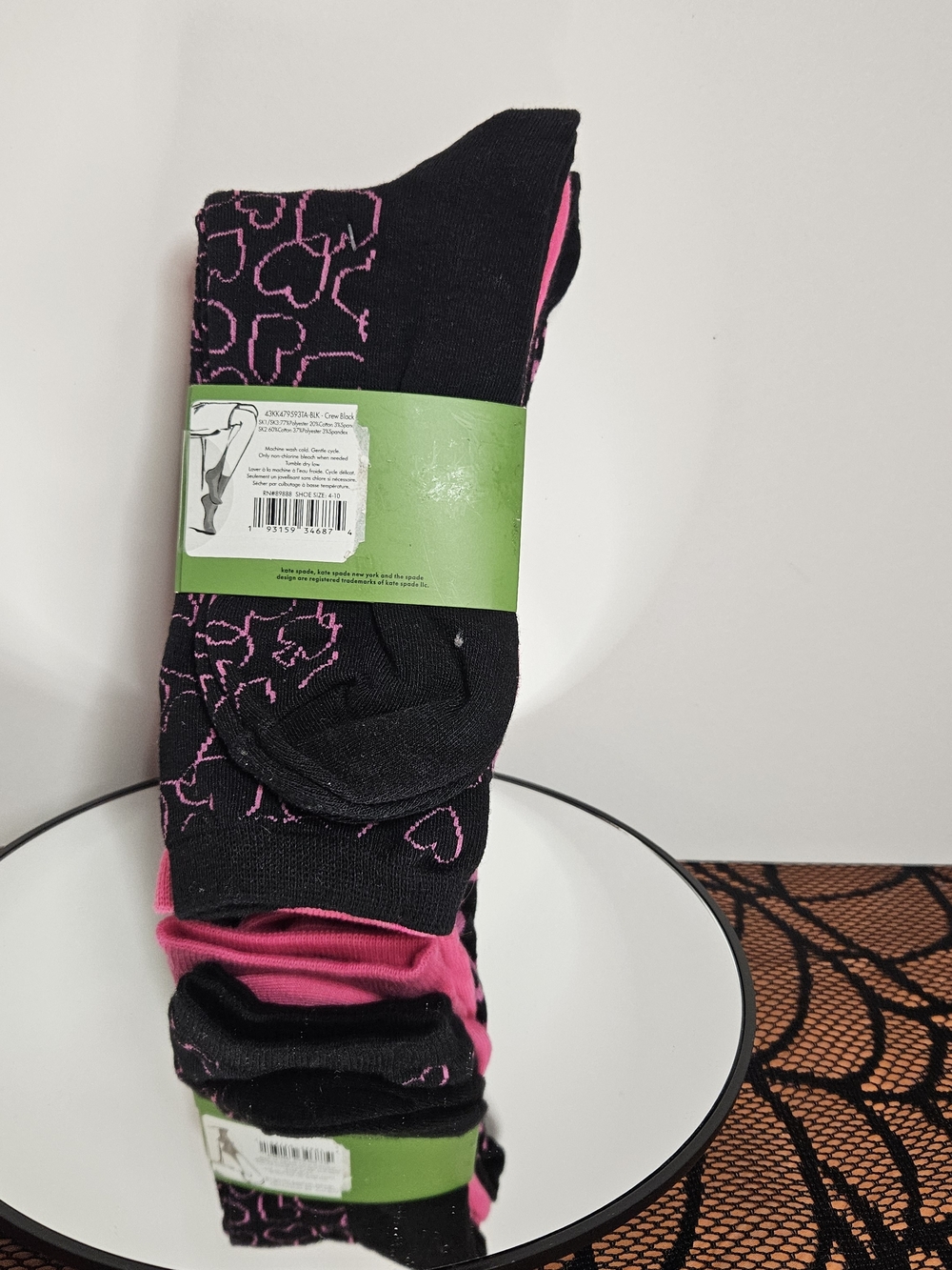 NWT Kate Spade 3 Pair Heart And Spade Crew Socks Size 4–10 - Picture 3 of 7